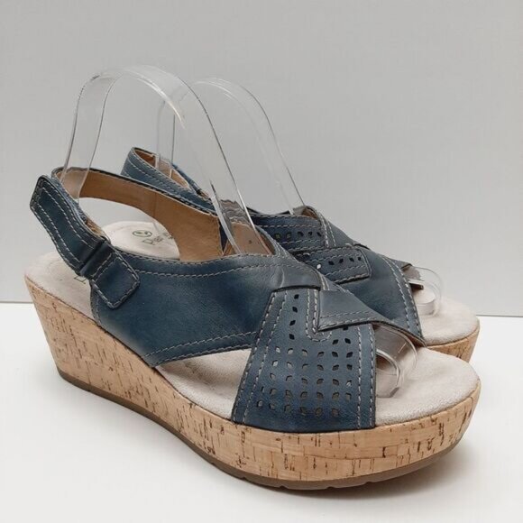 PLANET by EARTH Dawson Open Toe Wedge Slingback Sandals Blue Sz 9 M - Picture 2 of 13